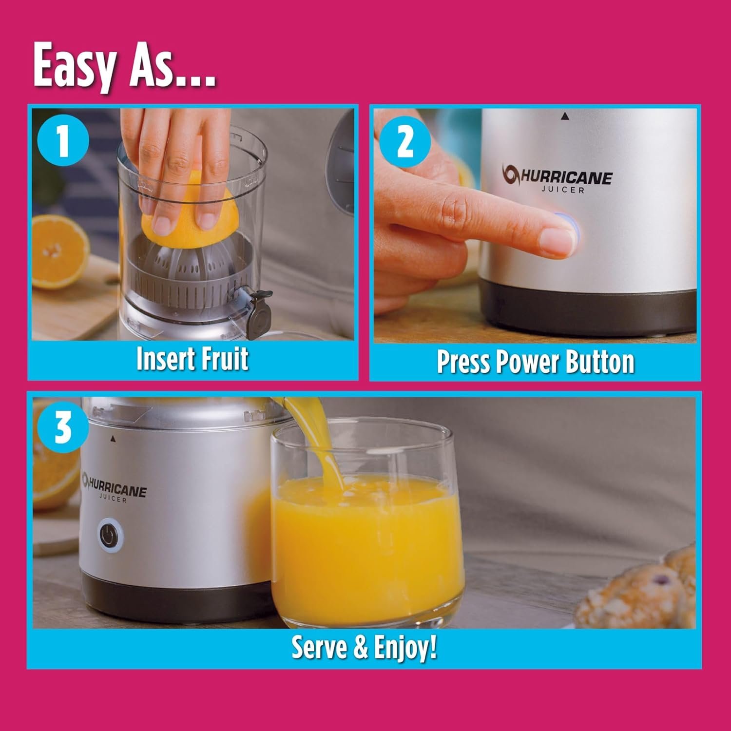 Hurricane Juicer, Powerful Cordless Juice Extractor Machine, Compact Design Fruit Juicer with Dishwasher-Safe Parts, Rechargeable 500 RPM Electric Juicer for Oranges, Berries & More - Image 3