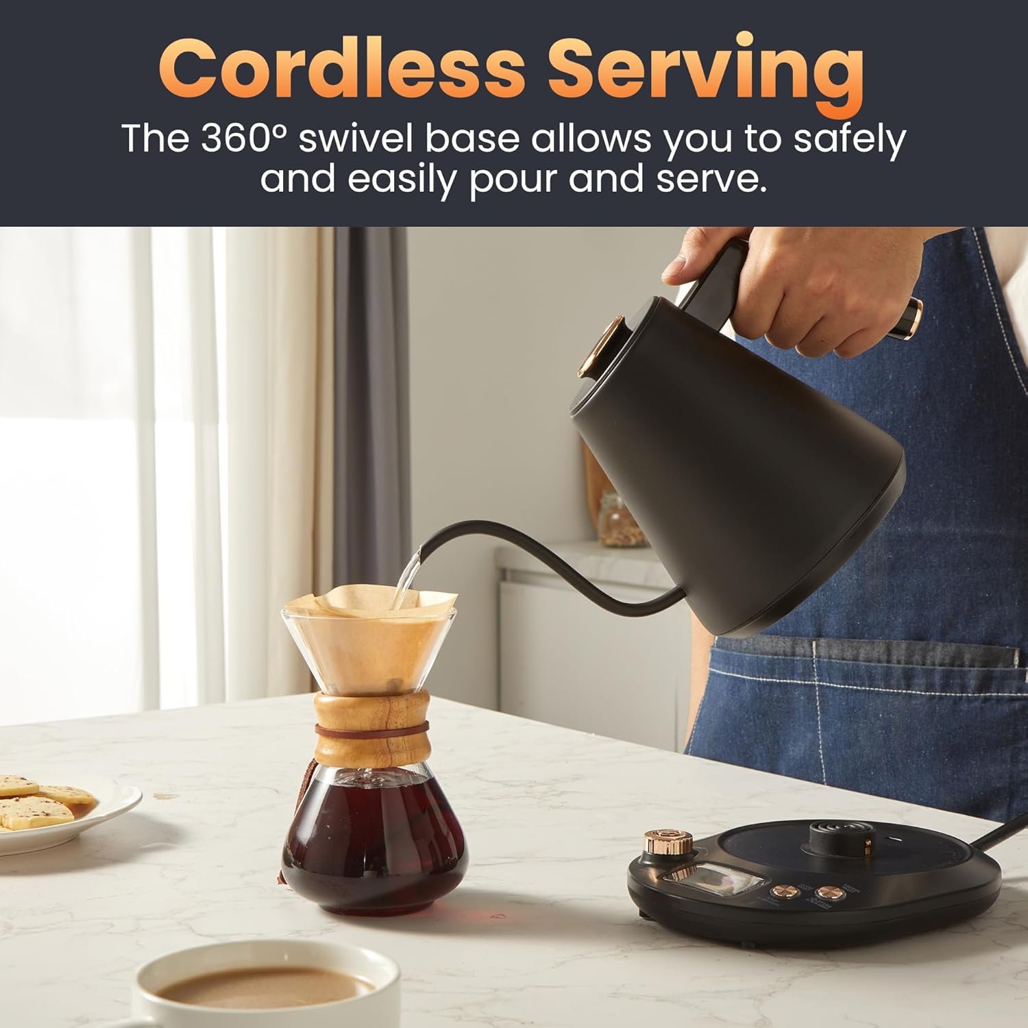 Elite Gourmet EKT3001 1L Digital Water Kettle, 304 Stainless Steel Interior, Programmed Temperatures, Keep Warm Function, Cordless, 360° Base, Auto Off & Audible Indicator, Matte Black - Image 3