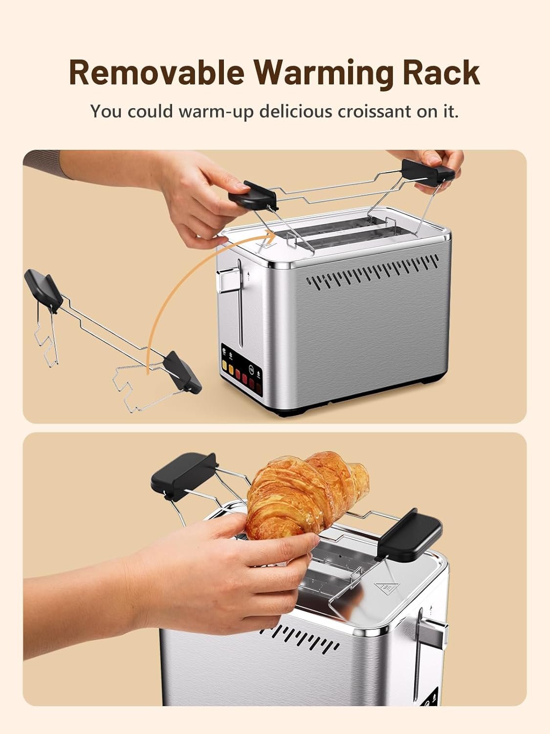 Touch Screen 2-Slice Toaster with 6 Browning Levels, Bagel & Defrost Mode, Wide 1.5" Slots, Stainless Steel, Removable Crumb Tray, Even Toasting, 850W Smart Toaster for Bagels & Waffles - Image 5