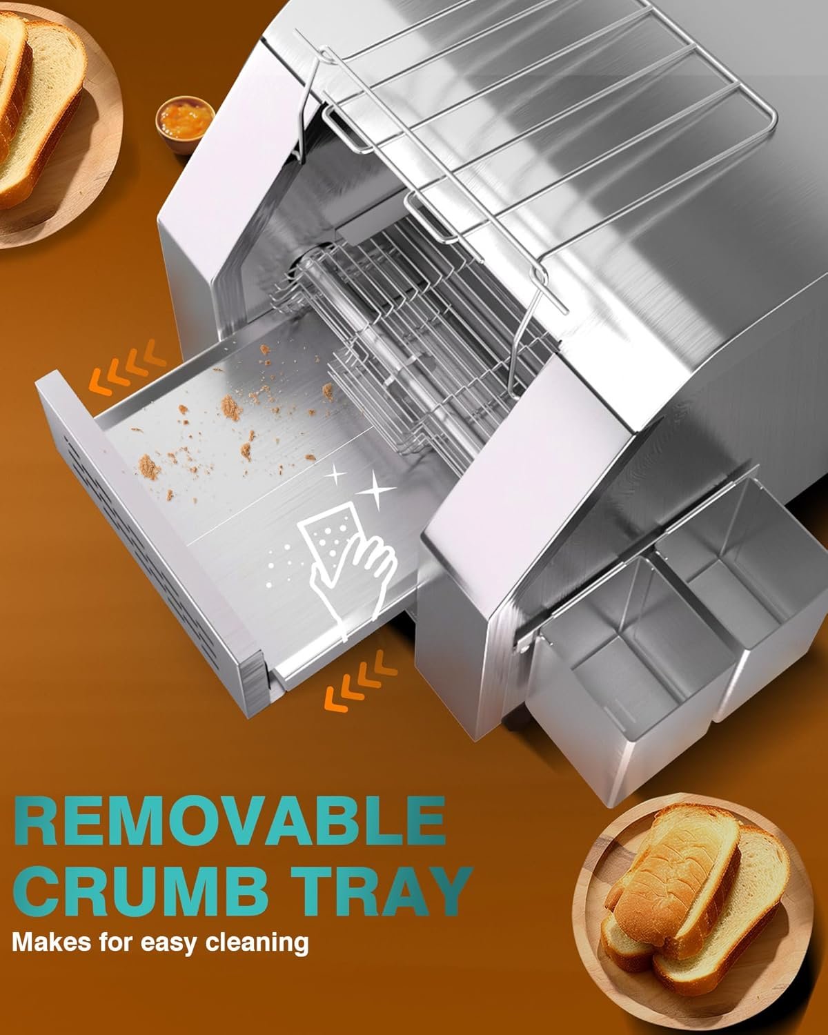 Commercial Conveyor Toaster - 150 Slices/Hour 1500W Electric Industrial Belt Toasters Oven Heavy Duty Stainless Steel Tostadora Transportadora for Bun Bagel Bread Restaurant Buffet Catering - Image 5