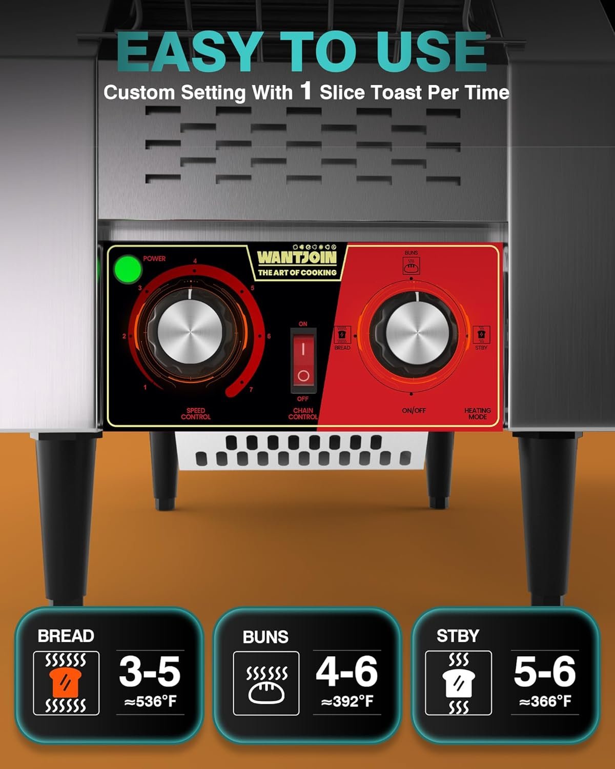 Commercial Conveyor Toaster - 150 Slices/Hour 1500W Electric Industrial Belt Toasters Oven Heavy Duty Stainless Steel Tostadora Transportadora for Bun Bagel Bread Restaurant Buffet Catering - Image 2