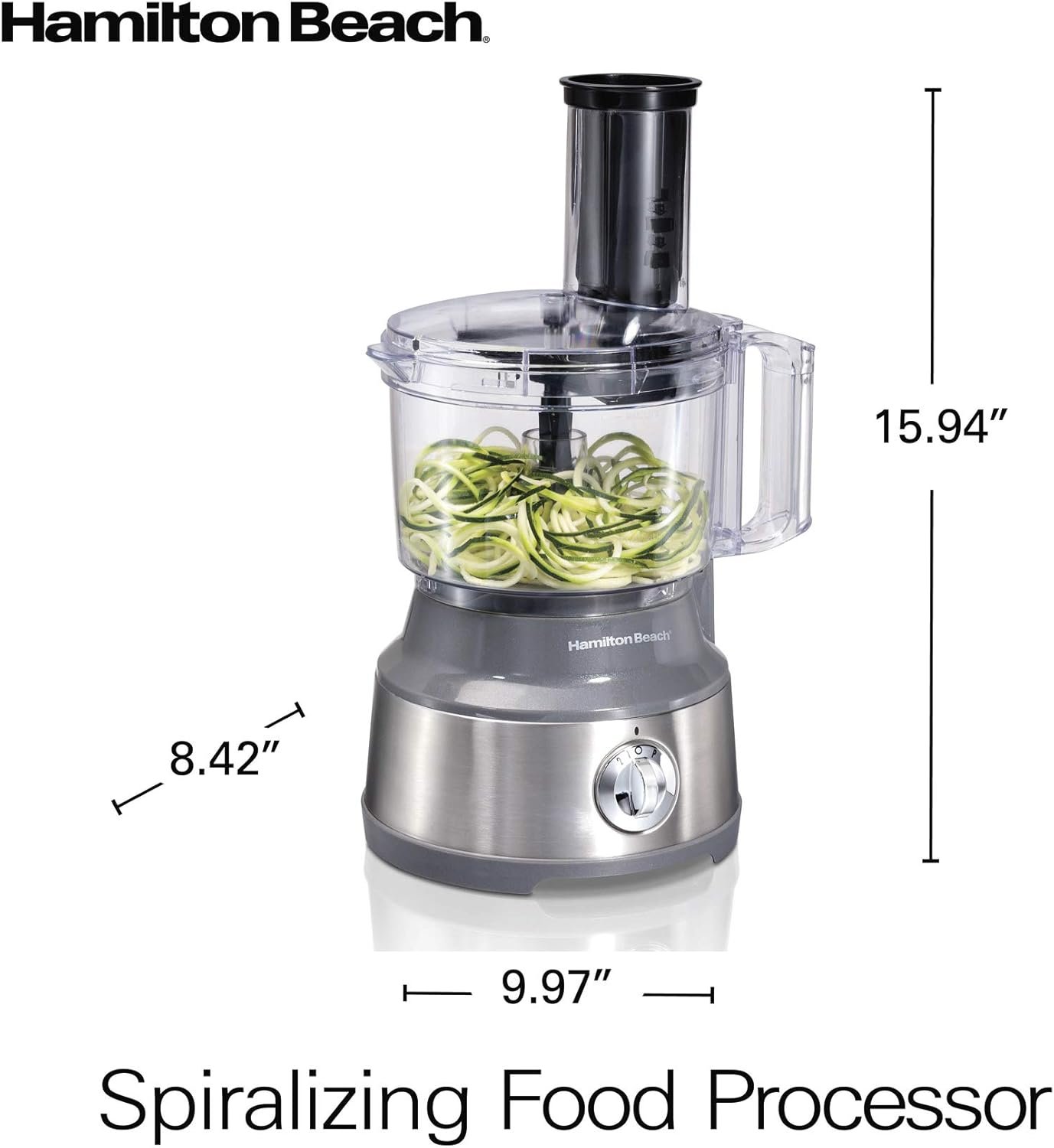 Hamilton Beach Food Processor & Vegetable Chopper for Slicing, Shredding, Mincing, and Puree, 10 Cups + Veggie Spiralizer makes Zoodles and Ribbons, Grey and Stainless Steel (70735) - Image 7