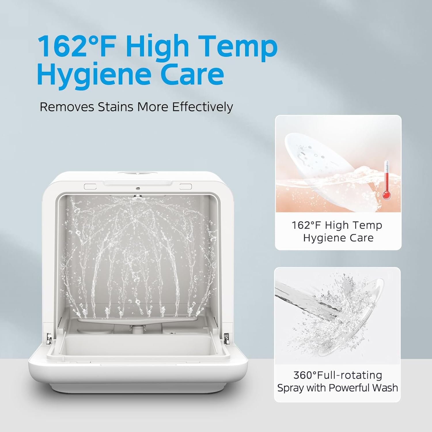 Midea MDC17P0ABB Portable Countertop Mini 5L Built-in Water Tank, No Hookup Needed, 6 Programs, 360° Dual Spray, 162℉ High-Temp& Air-Refresh Function, Dishwasher for Apartments& RVs, Black - Image 6