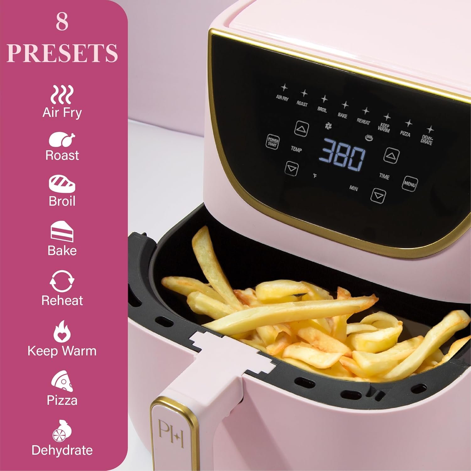 Paris Hilton Air Fryer, Large 6-Quart Capacity, Nonstick Made without PFAS, Touchscreen Display, 8-in-1 (Air Fry, Roast, Broil, Bake, Reheat, Keep Warm, Pizza, Dehydrate), Dishwasher Safe, Pink - Image 5