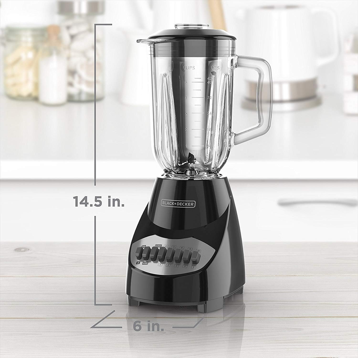 BLACK+DECKER 10-Speed Countertop Blender, Pulse Button, 6-Cup Glass Jar, Dishwasher-Safe, Stainless Steel Blade, Suction Feet - Image 3