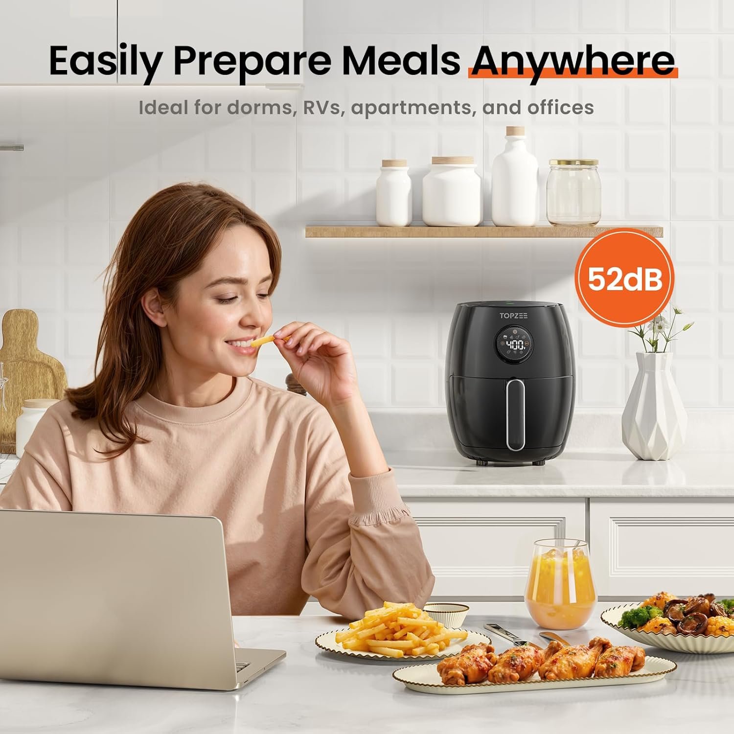 2.1Qt Small Air Fryer - Compact Digital Mini Airfryer with 7-in-1 Presets, 98% Less Oil, Adjustable Temperature & Timer, Shake Reminder, Nonstick, BPA-Free, Dishwasher Safe, Fast & Crispy Cooking - Image 5