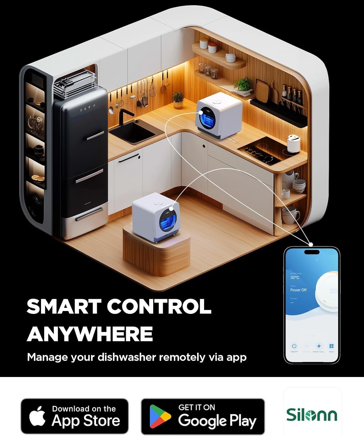 Silonn Portable Countertop Dishwasher | Smart App Control, Triple-Jet Cleaning, Built-In Water Tank & Dual Supply | Compact for Dorm, Apartment, RV - Image 4