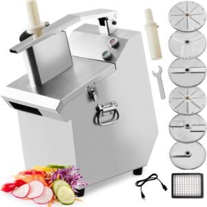 GarveeHome Commercial Food Processor, Multifunctional Food Chopper with 6-Blades, Stainless Steel Electric Vegetable Slicer for Hotel Kitchen Restaurant (Slicer, Shredder, Strip Disc, Dicing Disc)