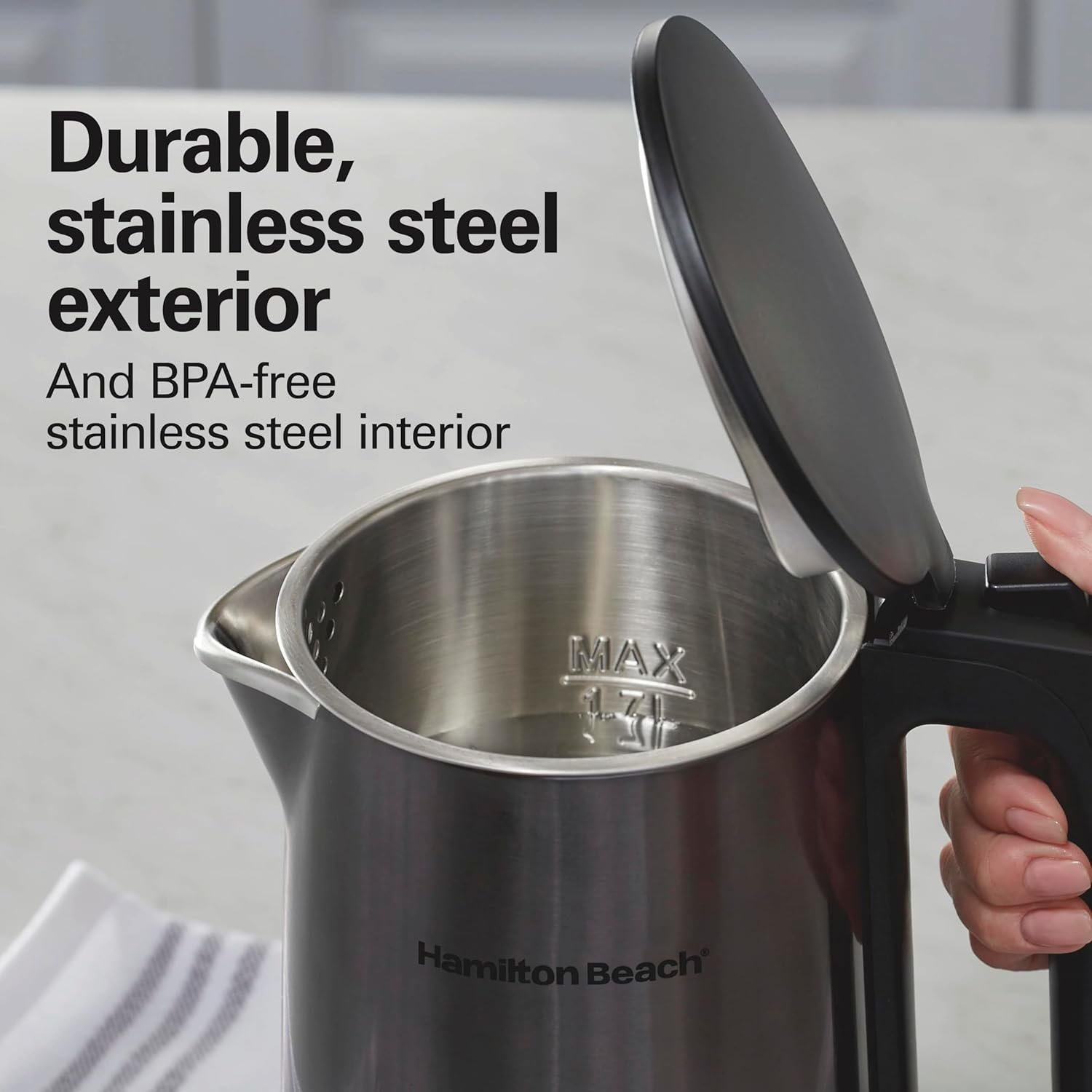 Hamilton Beach Digital Temperature Control Electric Tea Kettle, Hot Water Boiler & Heater 1.7L, 5 Preset Modes + Keep Warm, Fast Boil 1500 Watts, BPA Free, Double Wall Construction, Black (40851) - Image 4