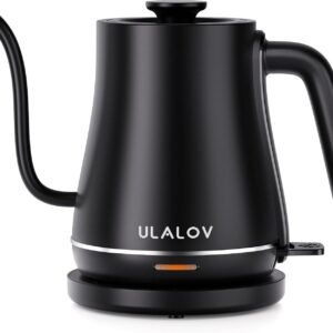 Ulalov Electric Kettle 1L Gooseneck Water Kettle Quick Heating for Pour Over Coffee & Tea, Stainless Steel Hot Water Boiler with Auto Shut-Off, Boil Dry Protection, Matte Black,1200W