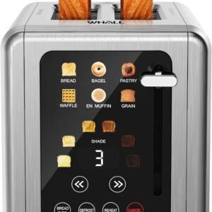 WHALL Touch Screen Toaster 2 Slice, Stainless Steel Digital Timer Toasters with Sound Function, Smart Extra Wide Slots Toaster with Bagel, Cancel, Defrost (silver)