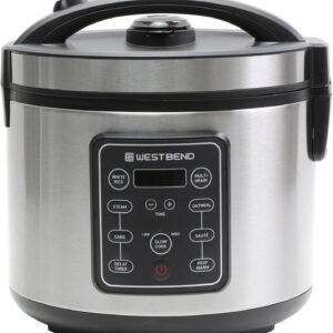 West Bend Rice & Grain Multi Cooker Programmable with 9 Preset Functions, Features Delay Start and Keep Warm Functions and Steam Basket, 20 Cups Cooked, Stainless Steel