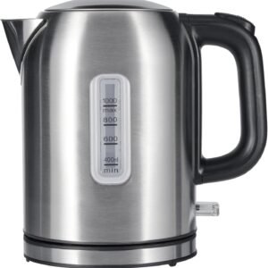 Amazon Basics 1.1Qt (1L) Electric Kettle, Tea Kettle & Water Boiler, with Auto Shut-Off, Boil Dry Protection, High-Safety Strix Thermostat, BPA-Free, 1500W, Stainless Steel, New Model, Black & Silver