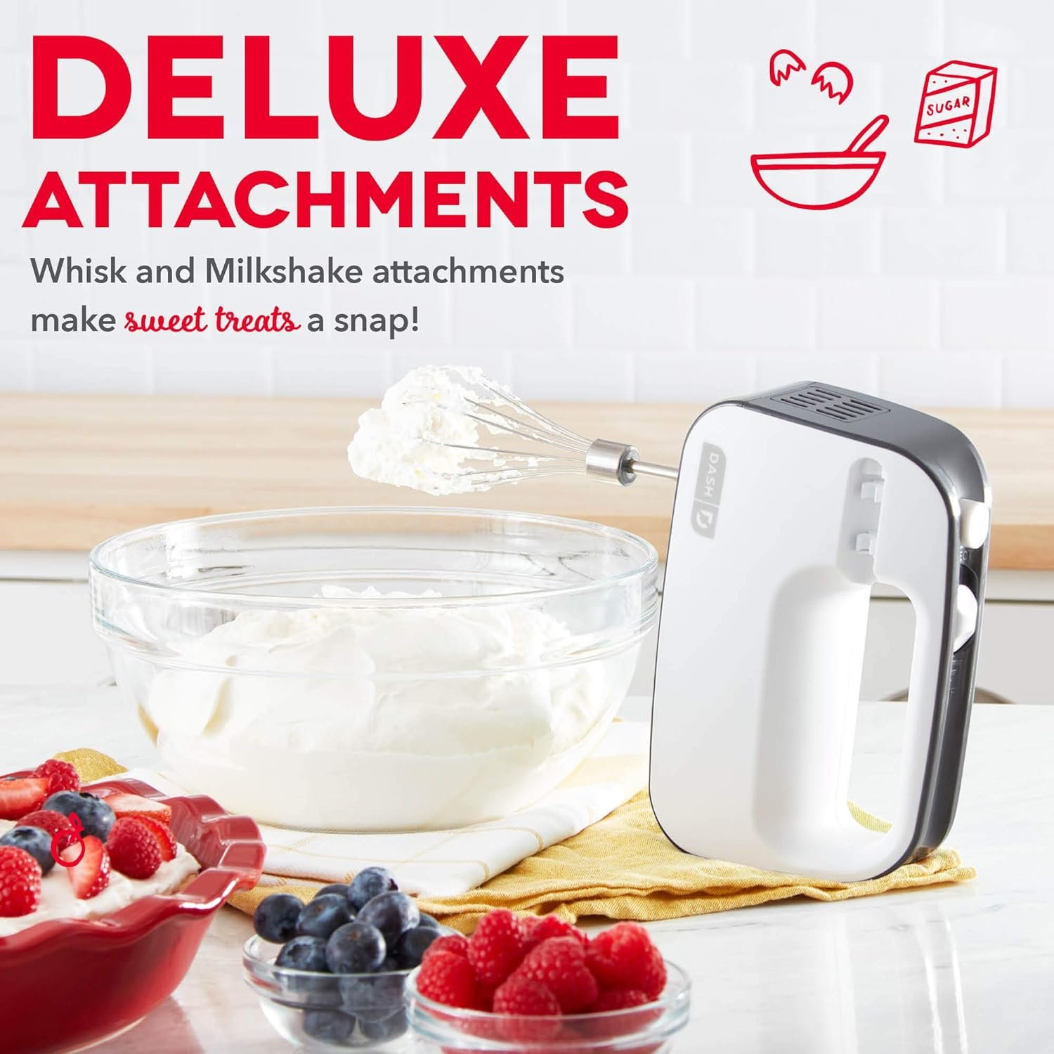 Dash SmartStore™ Deluxe Compact Electric Hand Mixer + Whisk and Milkshake Attachment for Whipping, Mixing Cookies, Brownies, Cakes, Dough, Batters, Meringues & More, 3 Speed, 150-Watt – Grey - Image 3