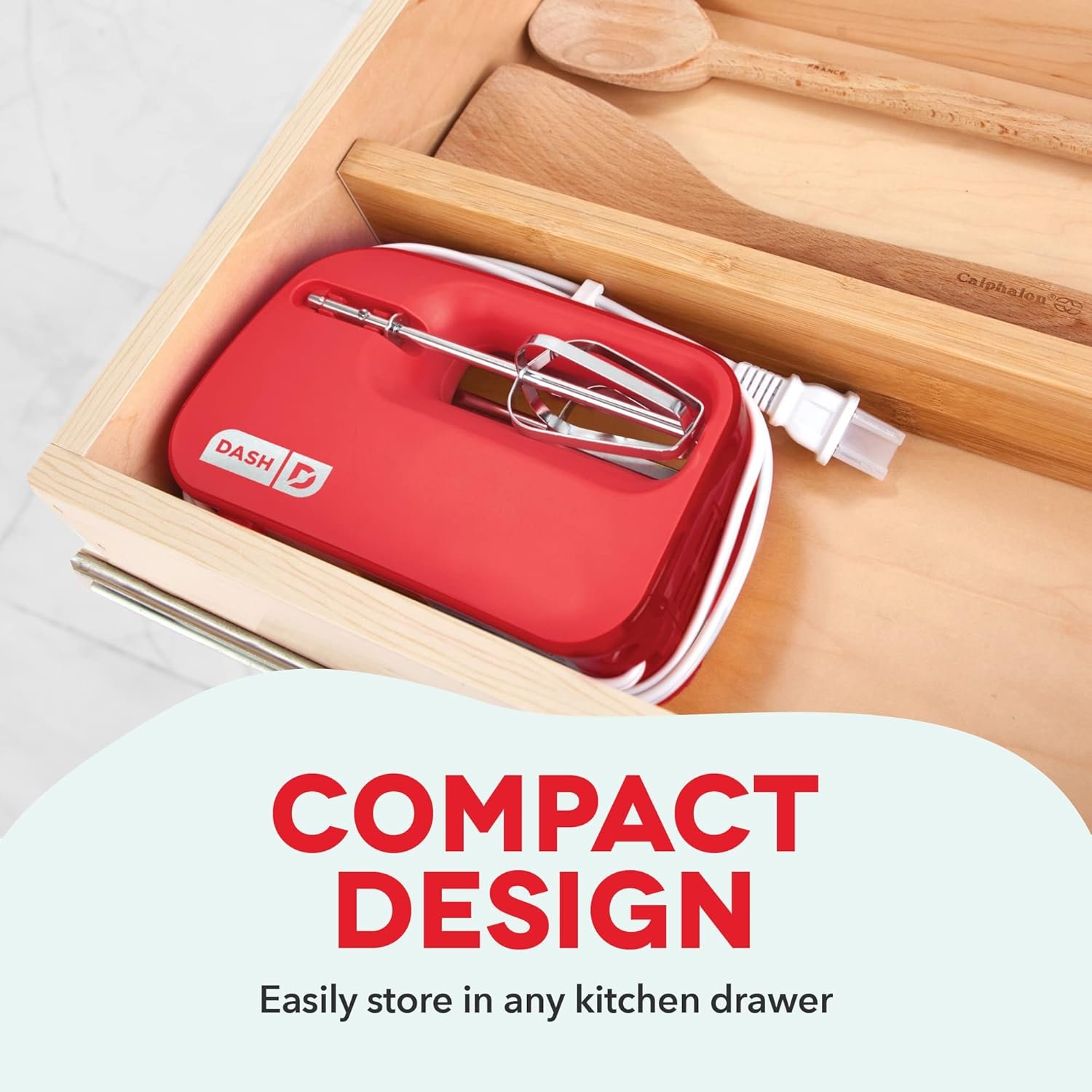 Dash SmartStore™ Compact Hand Mixer Electric for Whipping + Mixing Cookies, Brownies, Cakes, Dough, Batters, Meringues & More, 3 Speed, 150-Watt - Red - Image 3
