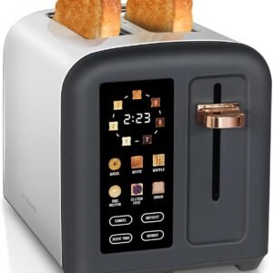 SEEDEEM Toaster 2 Slice, Full Touch Control Stainless Toaster, LCD Display, 50% Faster Heating Speed, 6 Bread Type, 7 Shade Setting, 1.5”Wide Slots, Removable Crumb Tray, 1350W, Dark Chocolate