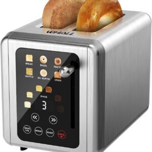 WHALL® Touch Screen Toaster 2 Slice, Stainless Steel Digital Timer Toaster, 6 Bread Types & 6 Shade Settings, Smart Extra Wide Slots Toasters With Bagel, Cancel, Defrost Functions