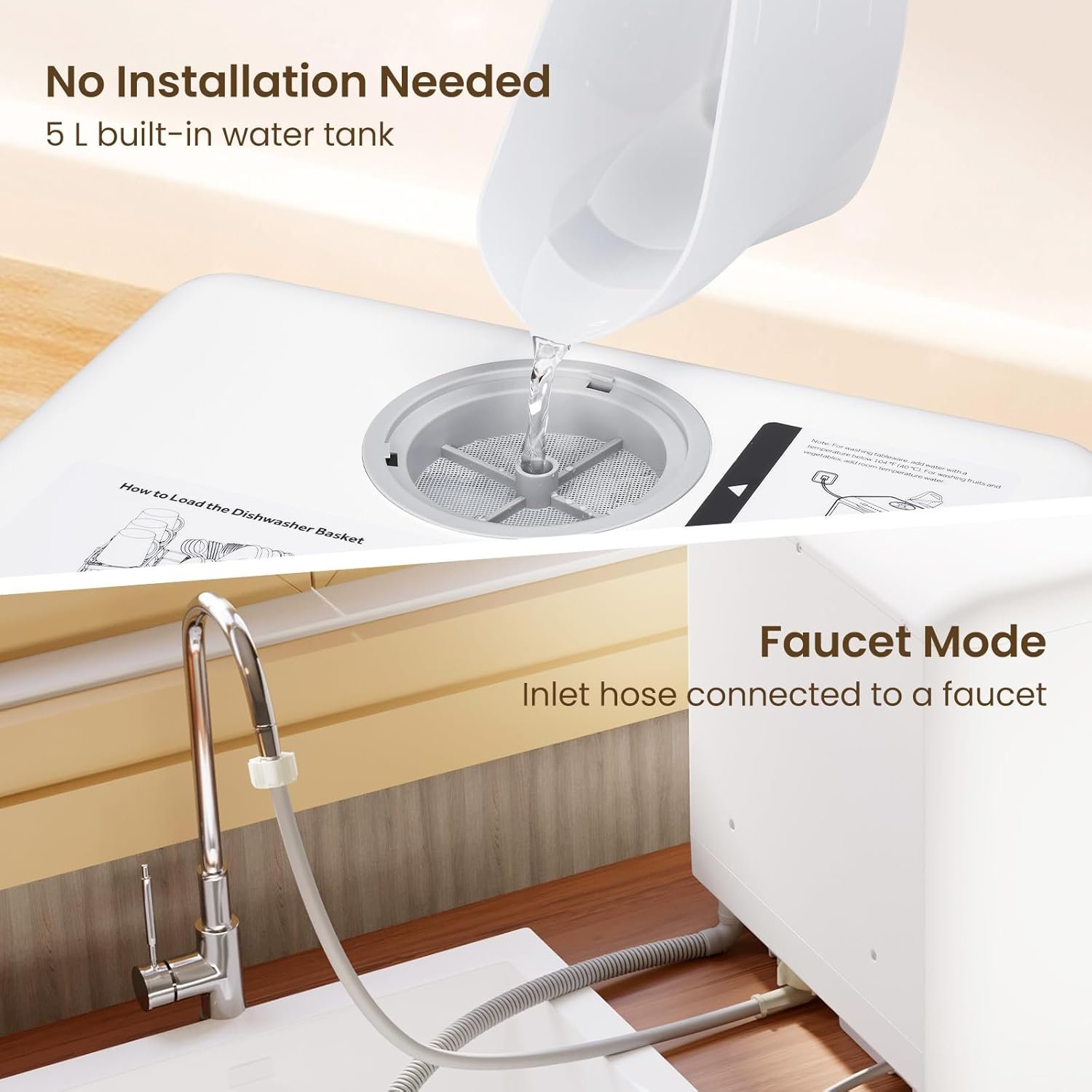 HAVA Countertop Dishwasher, 6 Programs Portable Dishwashers with 5L Built-in Water Tank, No Hookup Needed, Baby Care & Air-Drying Function for Apartments and RVs - Image 3