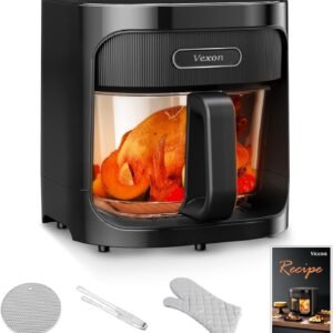 Vexon 4.5L Glass Air Fryer ，Clear Viewing Window ，Easy-to-Clean Basket ，Multiple Cooking Modes ，User-Friendly Digital Controls (Black)