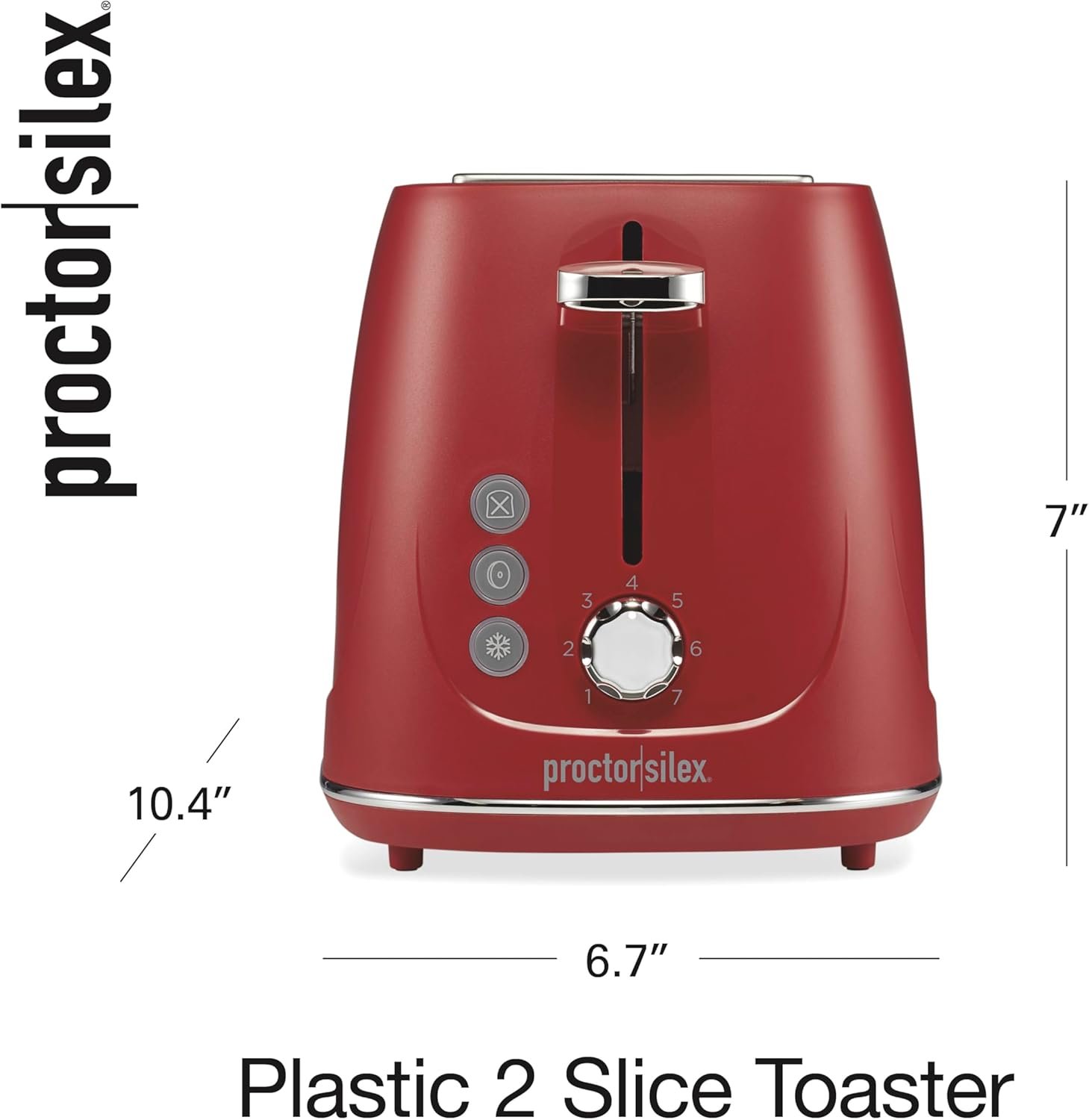 Proctor Silex Plastic 2 Slice Toaster, Bagel, Defrost & Cancel Buttons, Browning Control With 7 Shades, Auto Shutoff, Slide-Out Crumb Tray, Red (22661) - Image 8
