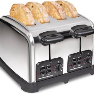 Hamilton Beach 24782 Retro Toaster with Wide Slots, Sure-Toast echnology, Bagel & Defrost Settings, Auto Boost to Lift Smaller Breads, 4 Slice, Polished Stainless Steel