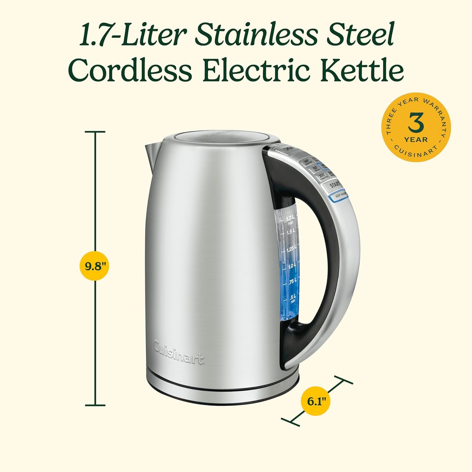 Cuisinart 1.7-Liter Stainless Steel Cordless Electric Kettle with 6 Preset Temperatures - Image 6