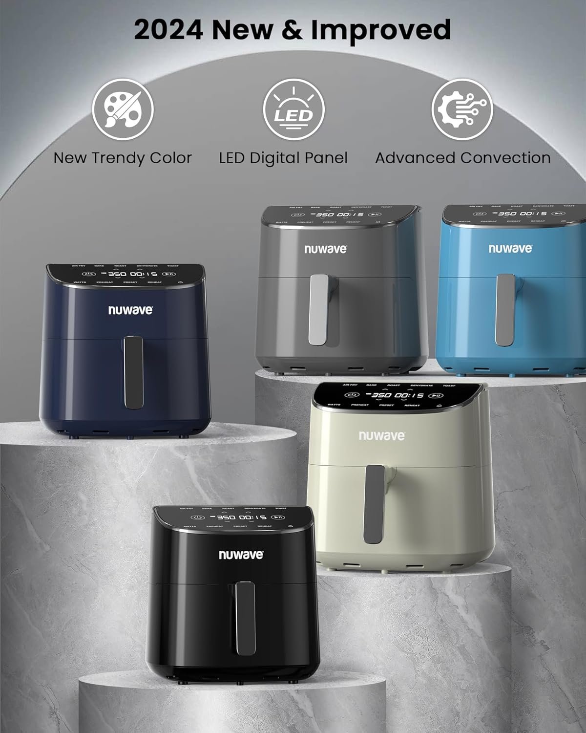 Nuwave Brio Plus Air Fryer 8 Qt, New & Improved, PFAS-FREE, 7 Digital One-Touch Cook Functions that AIR FRY, BAKE, ROAST, DEHYDRATE, TOAST, REHEAT, PREHEAT, 150 Presets, 50°F~400°F (Cool Gray) - Image 9