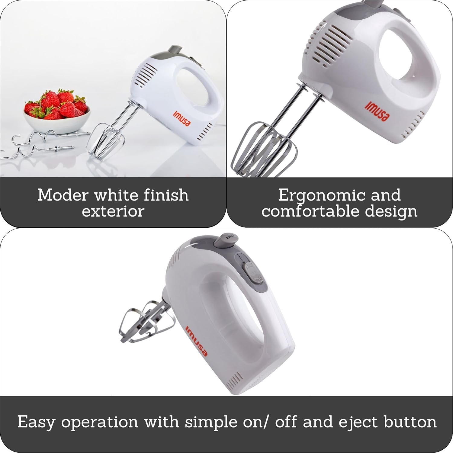 IMUSA USA Hand Mixer with Case 5-Speed ,White, Small - Image 2