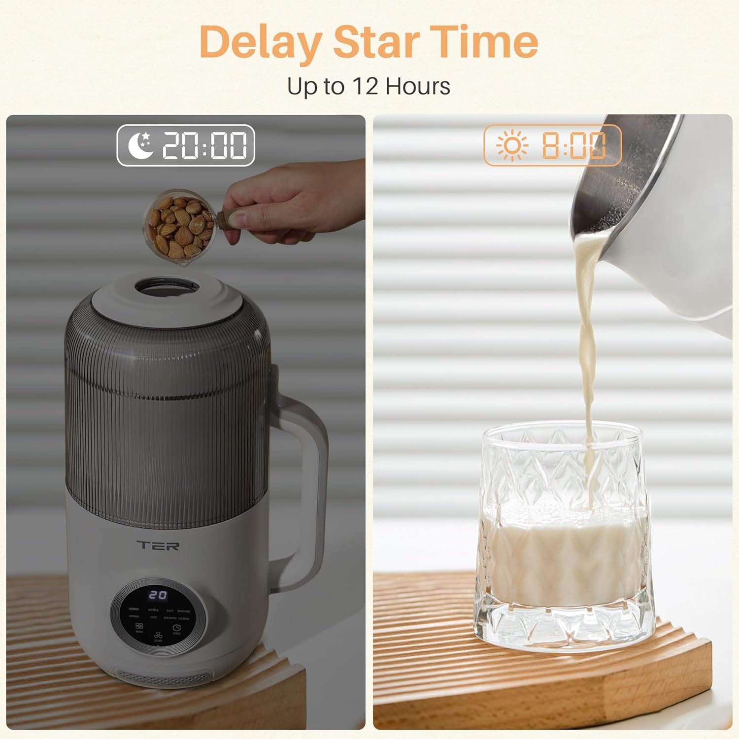 10-in-1 Nut Milk Maker, Electric Bean and Nut Milk Machine, 40oz Soy Milk Maker Blender for Homemade Almond, Oat, Soy, Coconut, Juice, Milkshake with Delay Start/Boil Water/Keep Warm/Auto-Clean, White - Image 4