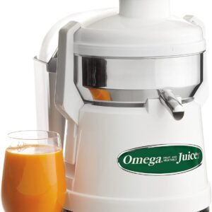 Omega Centrifugal Juicer High Speed Pulp Ejection Juice Extractor 1/3 HP Juices Vegetables Citrus and Fruits at 3500 RPM Surgical Stainless Steel Parts and Blade, 250-Watts, White