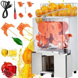Commercial Juicer Machine, 110V 120W Orange Squeezer for 22-30 per Minute, Electric Orange Juice Machine with Pull-Out Filter Box SUS 304 Tank PP Cover and 2 Collecting Buckets