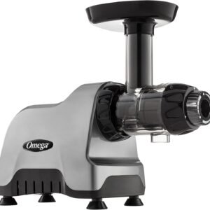 Omega Compact Cold Press Juicer Machine, Vegetable and Fruit Juice Extractor and Nutrition System Makes Nut Milks Baby Food and Sorbets, Triple-Stage 80-RPM Slow Masticating Juicer, 200-Watts, Gray