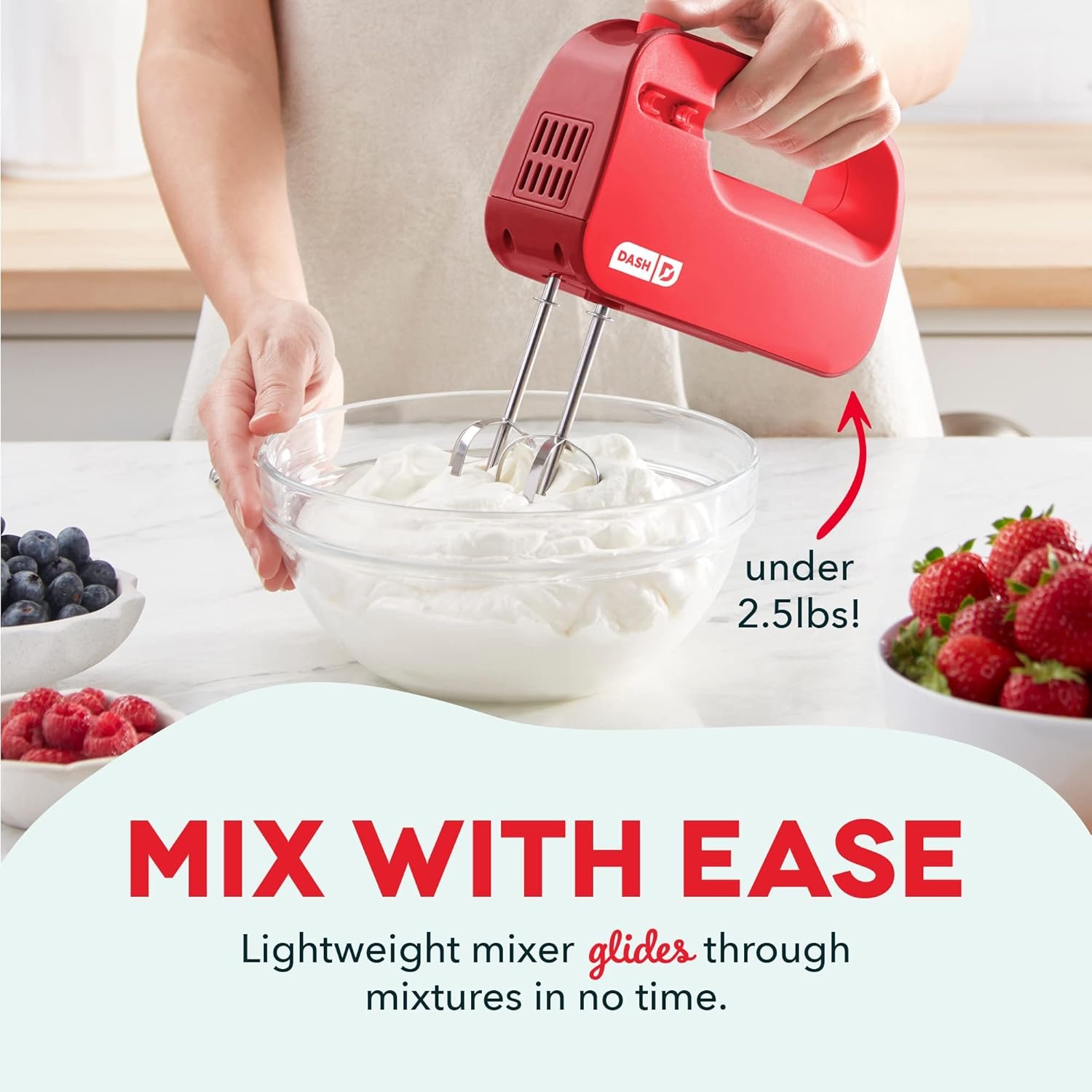 Dash SmartStore™ Compact Hand Mixer Electric for Whipping + Mixing Cookies, Brownies, Cakes, Dough, Batters, Meringues & More, 3 Speed, 150-Watt - Red - Image 6