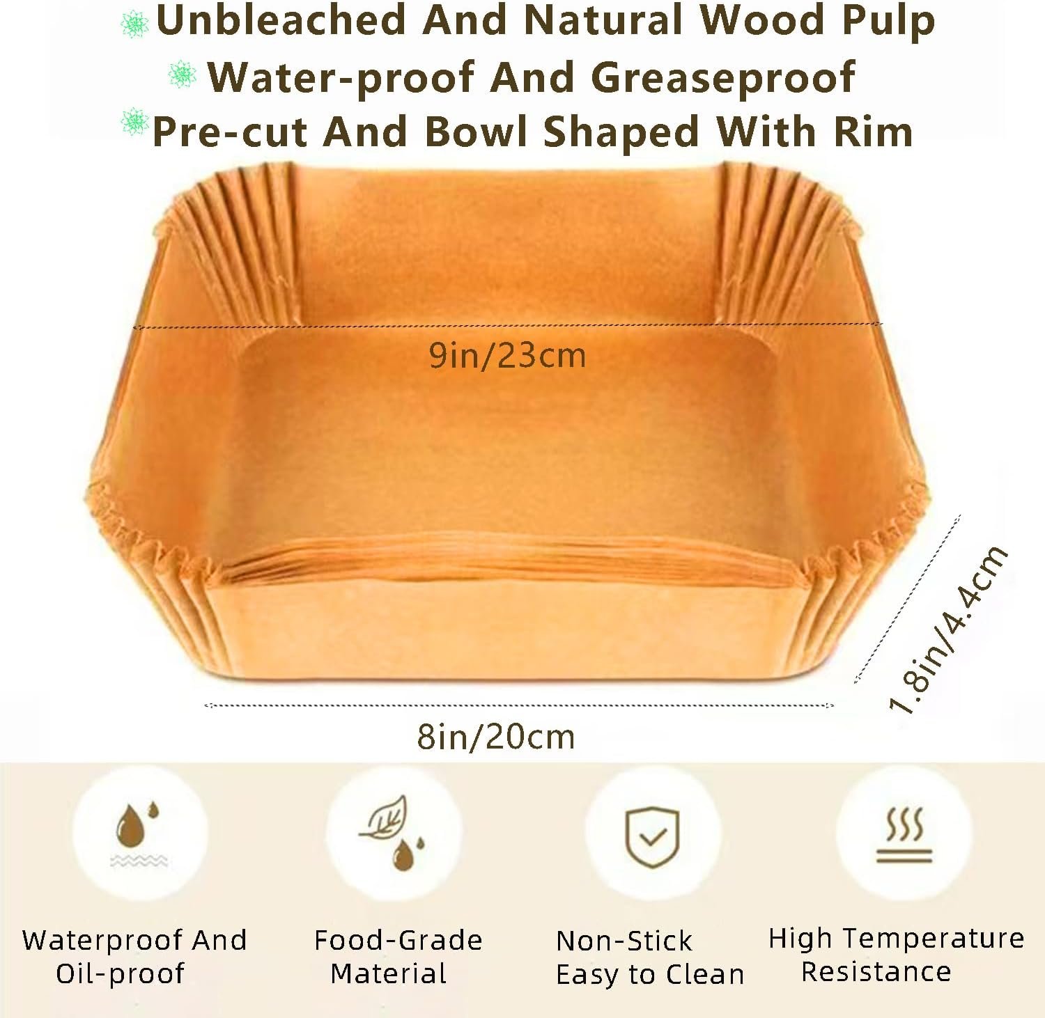 Square Air Fryer Disposable Paper Liner - 8 Inches 100 Pcs Square Shaped, Oil & Water Resistant Parchment Paper Liners, Fit for 5-8 QT Air Fryer, Microwave, Non-Stick Basket and Pans - Image 2
