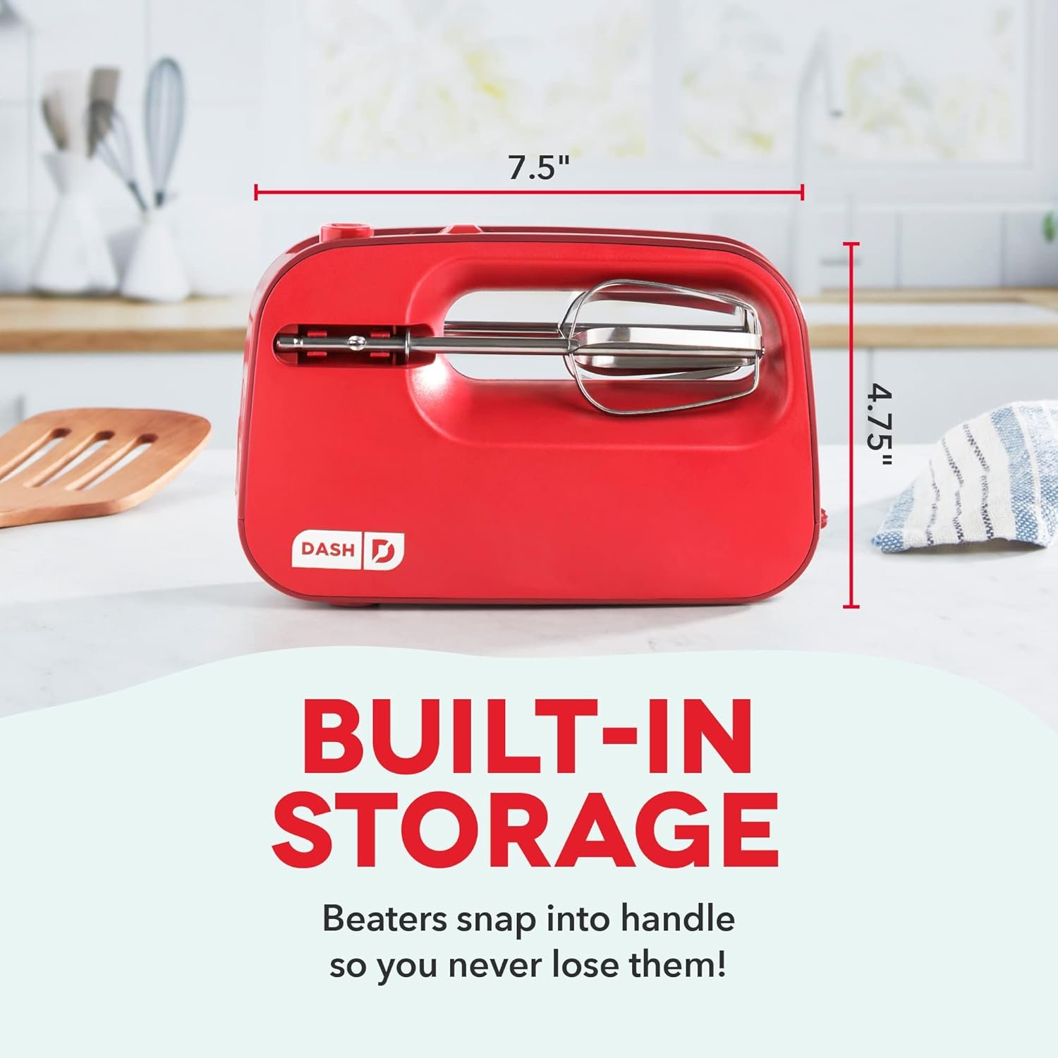 Dash SmartStore™ Compact Hand Mixer Electric for Whipping + Mixing Cookies, Brownies, Cakes, Dough, Batters, Meringues & More, 3 Speed, 150-Watt - Red - Image 4