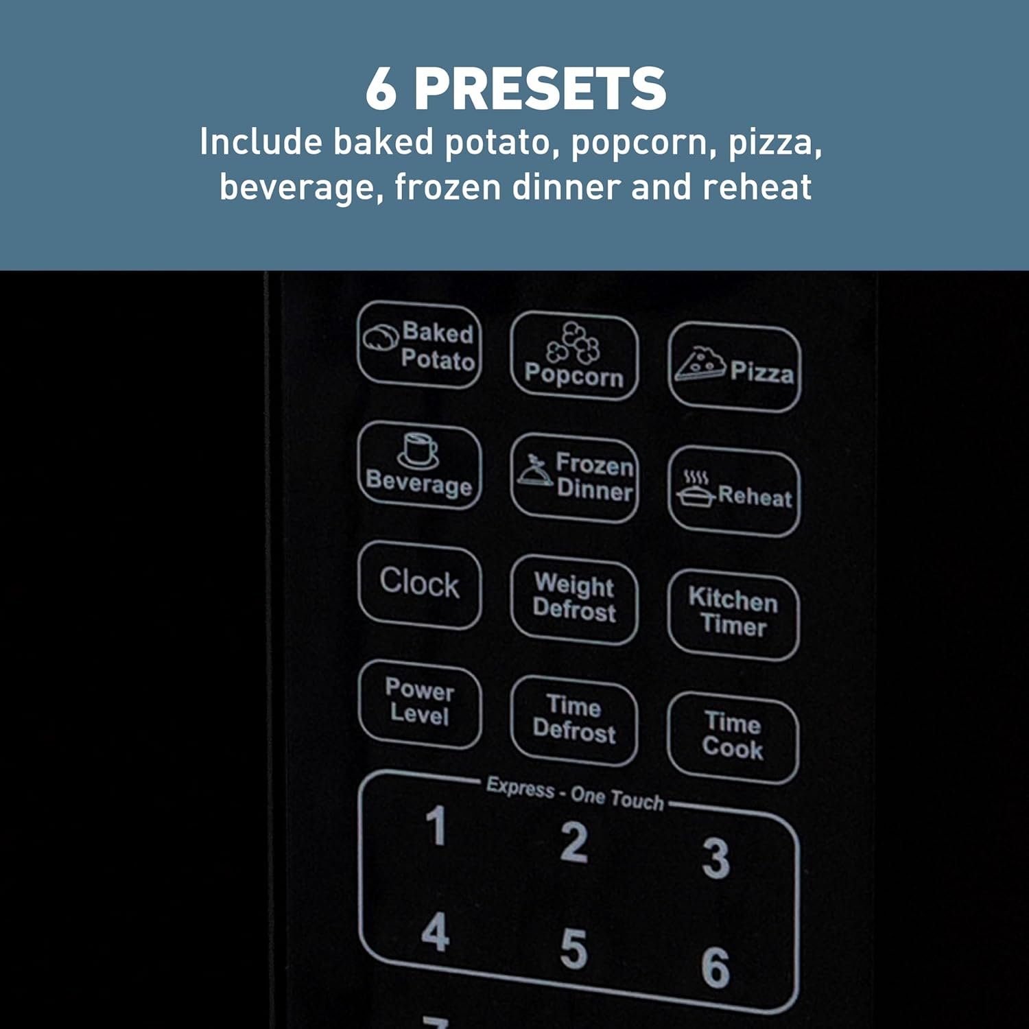 West Bend WBMW110W Microwave Oven 1000-Watts Compact with 6 Pre Cooking Settings, Time and Weight Defrost, Electronic Control Panel and Glass Turntable, White - Image 5