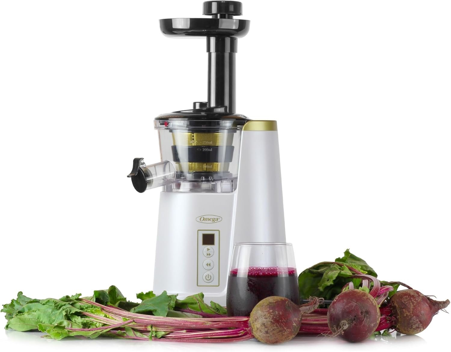 Omega Juicer Cold Press 365 Vertical 65 RPM Slow Masticating Compact Extractor for Fruits and Vegetables with 3 Stage Auger & BPA-Free Container, 150-Watts, White - Image 5