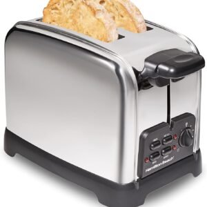 Hamilton Beach Retro Toaster with Wide Slots, Sure-Toast Technology, Bagel & Defrost Settings, Auto Boost to Lift Smaller Breads, 2 Slice, Polished Stainless Steel (22782)