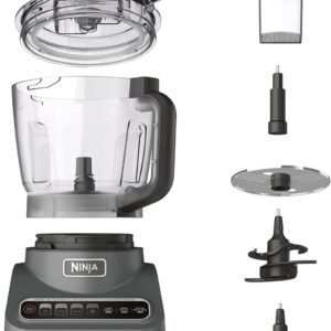 Ninja Food Processor, Professional Plus, 1000 Peak Watts, 4 Functions for Chopping, Slicing, Purees & Dough with 9-Cup Processor Bowl, 3 Blades, Food Chute & Pusher, Silver, BN601