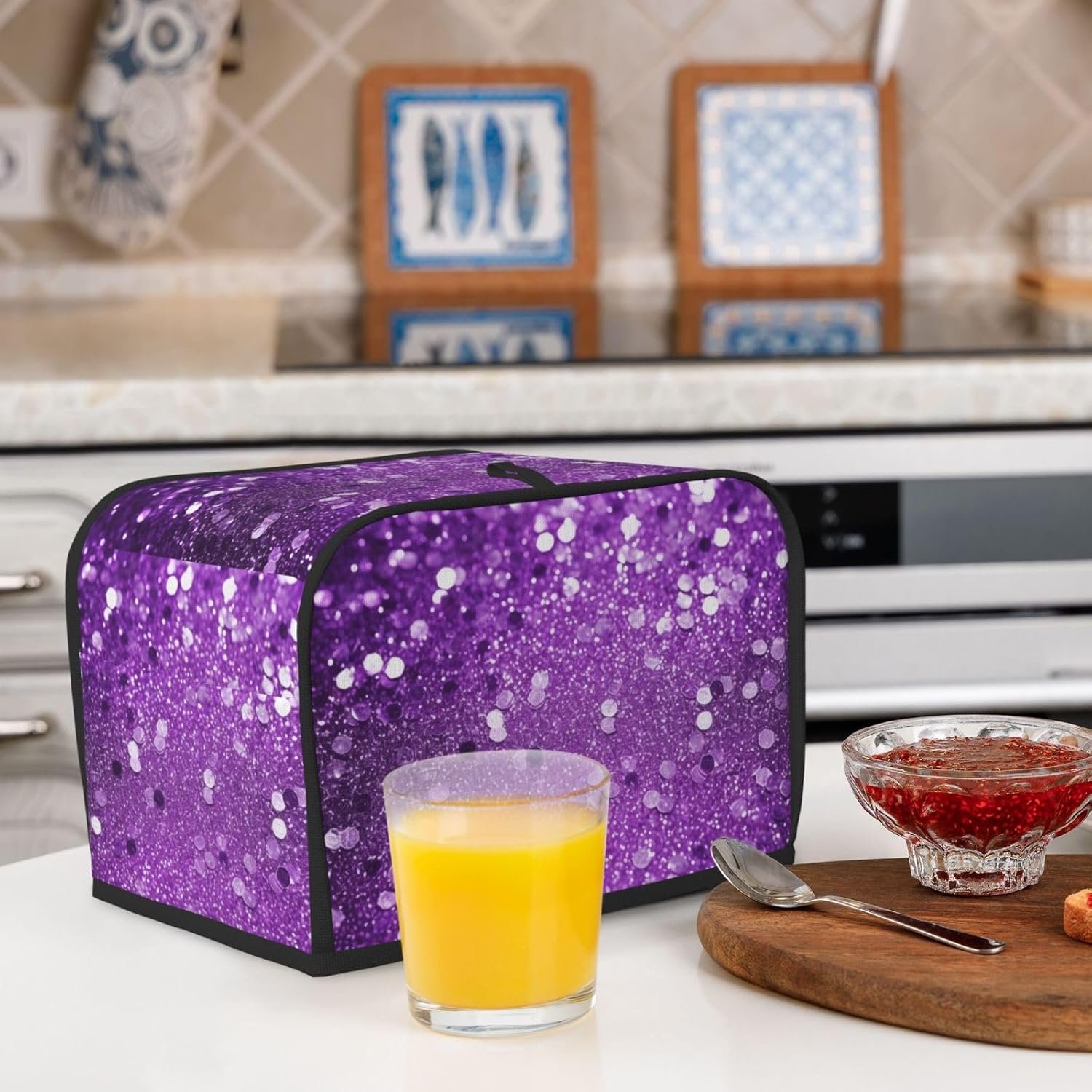 Sparkling Purple Glitter 2 Slice Toaster Covers Quilted Bread Maker Cover Small Appliance Cover With Handle For Home Table Kitchen Decor - Image 6