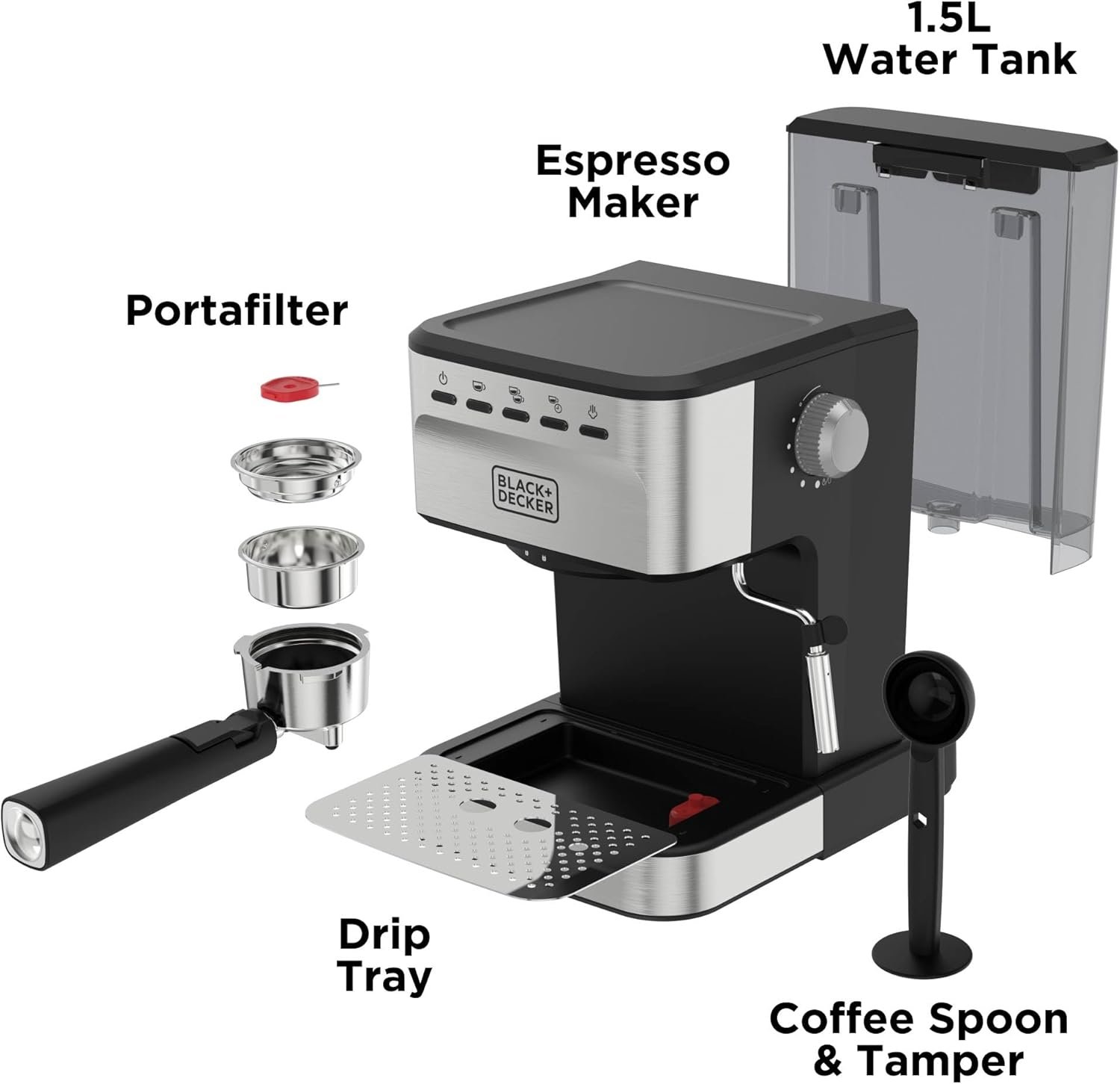 BLACK+DECKER Semi-Automatic 15 Bar Espresso and Cappuccino Maker, Versatile Machine with Ability to use Grounds or ESE Pods to Make Your Perfect Cup of Coffee - Image 9