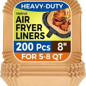 Air Fryer Paper Liners, 200pcs Air Fryer Liners Disposable, 8″ Square Baking Liner for 5-8 qt Airfryer Basket, Non-stick and Oil Proof Parchment Paper for Oven, Pans & Baking