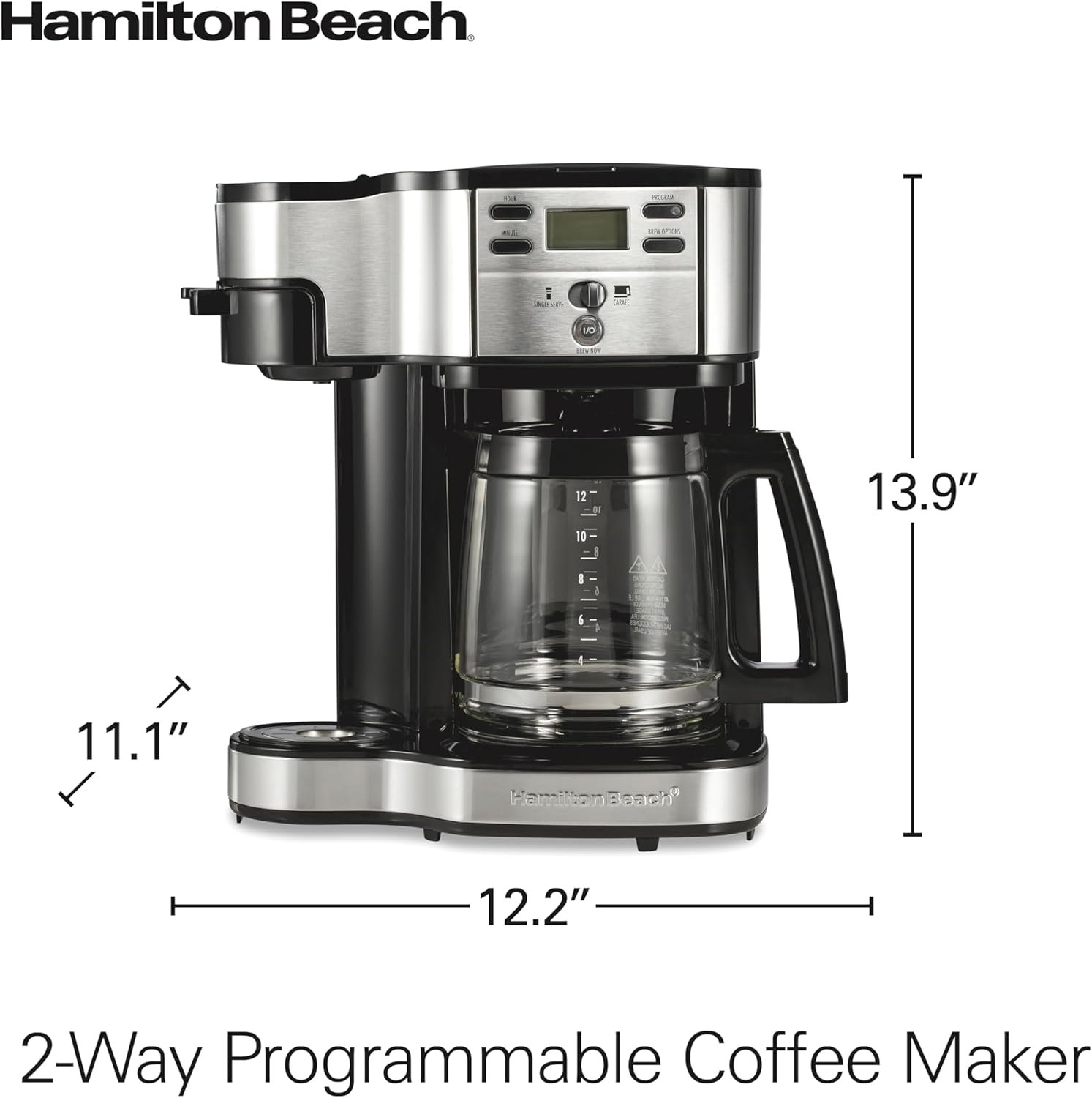 Hamilton Beach 2-Way 12 Cup Programmable Drip Coffee Maker & Single Serve Machine, Glass Carafe, Auto Pause and Pour, Black (49980R) - Image 8