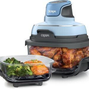Ninja Crispi 4-in-1 Portable Glass Air Fryer Cooking System, 4QT & 6Cup Glass Containers with Storage Lids, Easy Meals, Microwave, Freezer & Dishwasher Safe, Air Fry, Bake, & More, Periwinkle, FN101PL