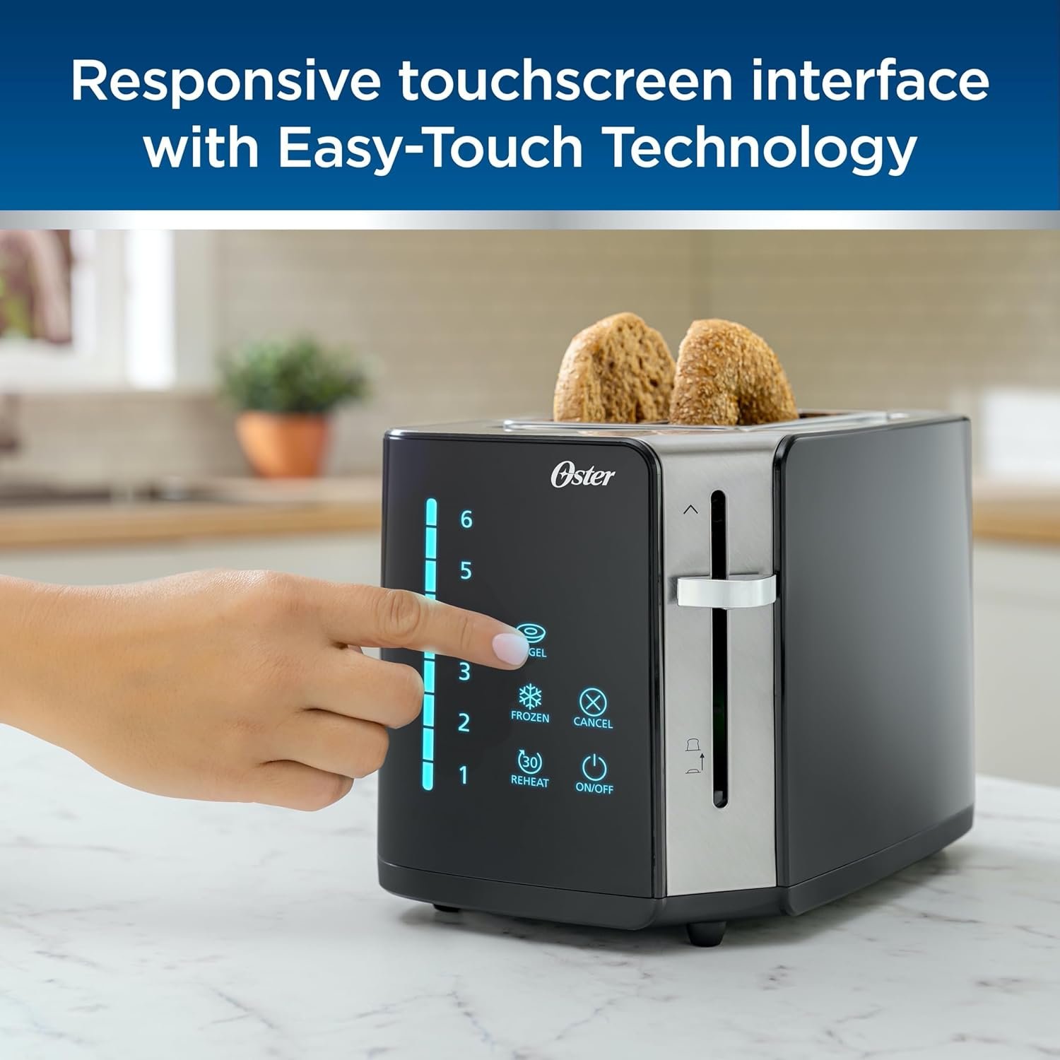 Oster 4 Slice Touchscreen Toaster, Digital Countdown Timer, 6 Shade Settings, Easy Touch Technology, Bagel/Reheat/Frozen Modes, Stainless Steel - Image 2