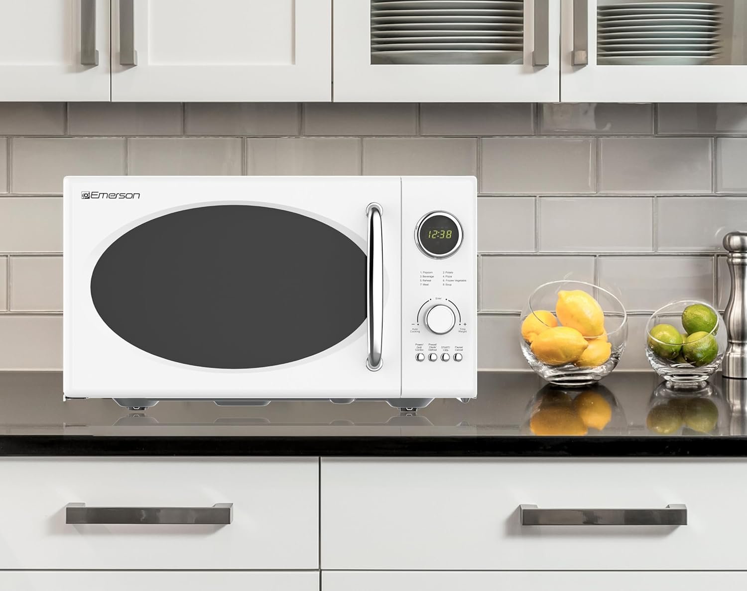 Emerson MWRG0901W Retro Compact Countertop 800W Microwave Oven with 1,000W Grill Function, LED Display 5 Power Levels, 8 Auto Menus, Glass Turntable and Child Safe Lock, 0.9 Cu. Ft, White - Image 8