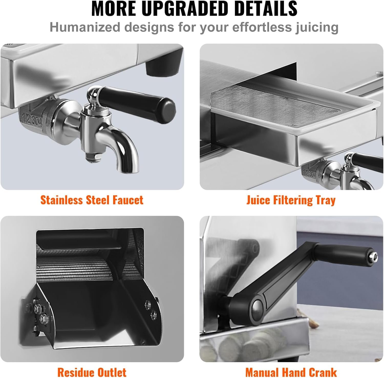 VEVOR Commercial Sugar Cane Juicer, 110LBS/H High Output Sugarcane Juicer Machine with 3 Stainless Steel Rollers, 2.4" Large Inlet, Manual Sugarcane Juice Extractor Squeezer for Home/Commercial Use - Image 6