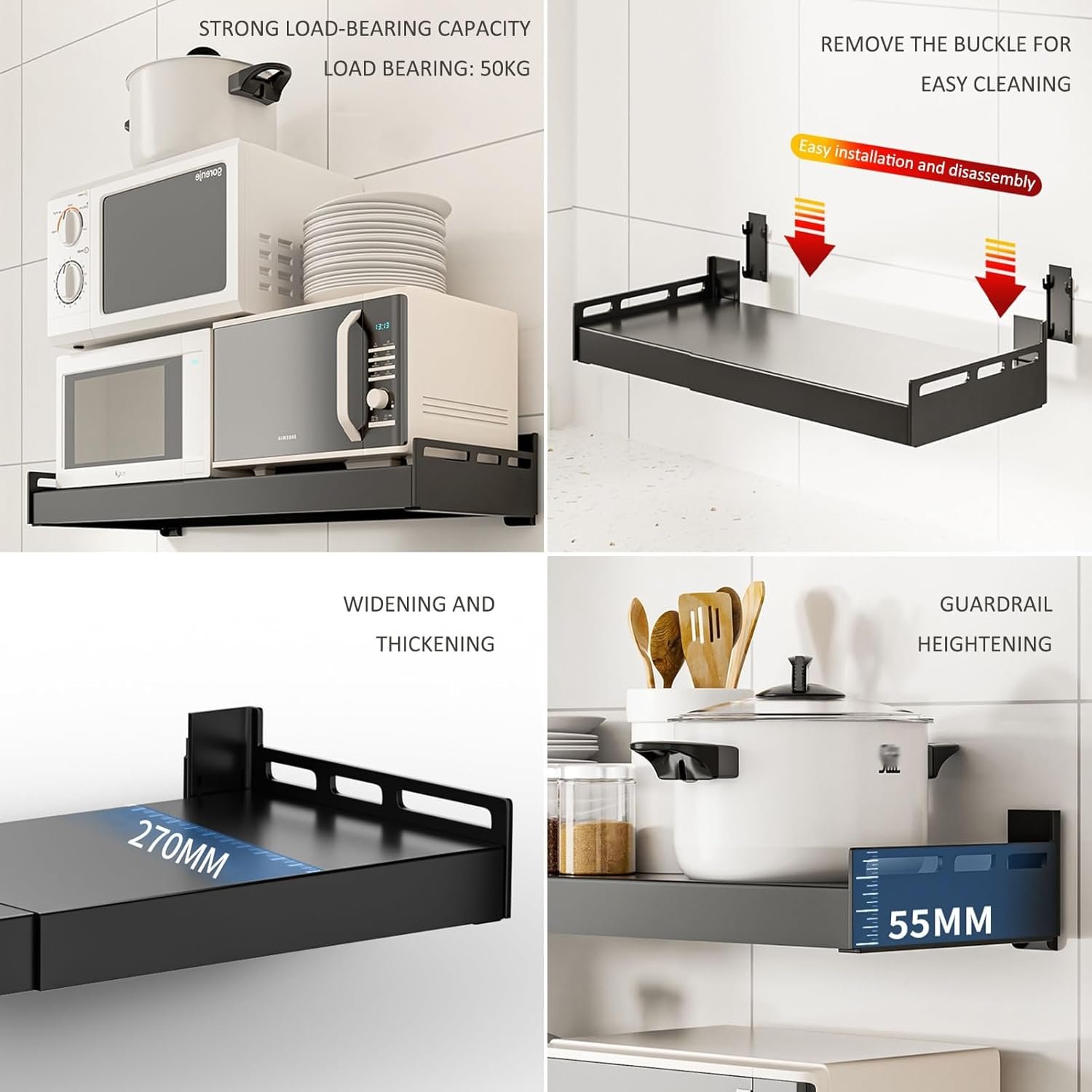 Adjustable Microwave Stand - Space-Saving Wall-Mounted Rack for Kitchen Storage, Versatile Microwave Oven Shelf, Sturdy and Efficient Microwave Rack for Small Spaces - Image 5