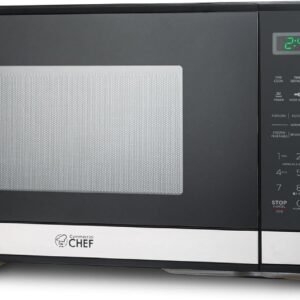 Commercial CHEF Small Microwave 0.9 Cu. Ft. Countertop Microwave with Touch Controls & Digital Display, Stainless Steel Microwave & 10 Power Levels, Outstanding Portable Microwave with Pull Handle