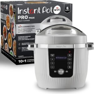 Instant Pot PRO Max Wi-Fi Smart 10-in-1 Pressure Cooker, Steamer, Saute, Warmer, Rice Cooker, Yogurt Maker, Sous Vide, Baker, NutriBoost – Includes App with 2000+ Recipes – 6 Quart